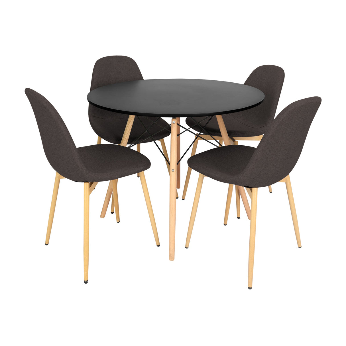 COMEDOR REDONDO TAPA DE MADERA NEGRA MÁS 4 SILLAS CHARLA CAFÉ