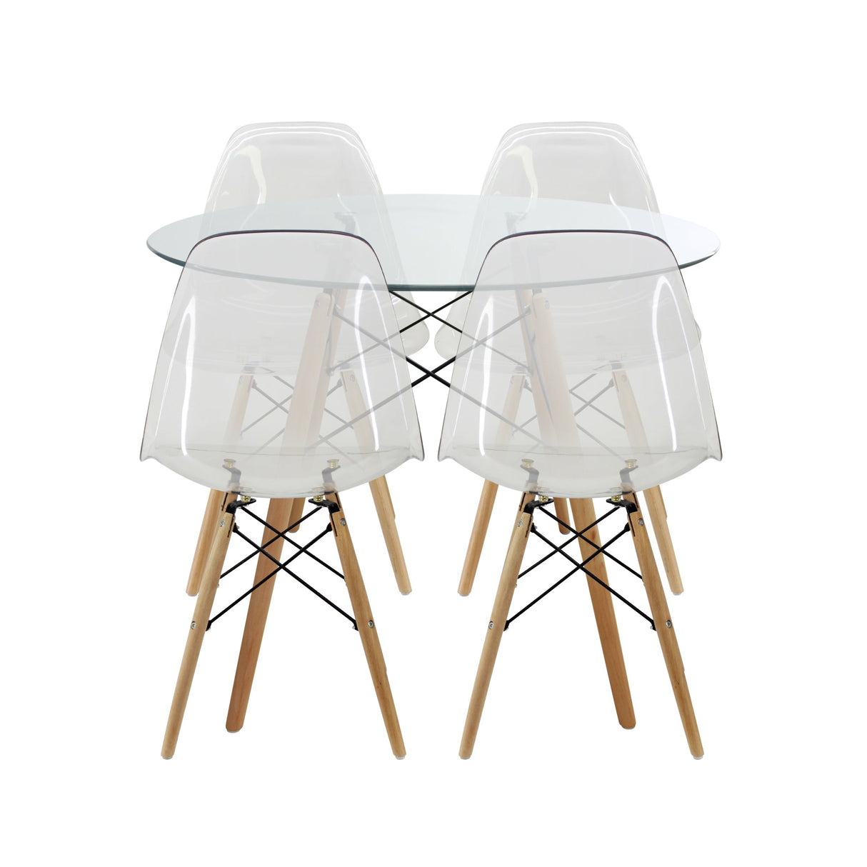 COMEDOR REDONDO TAPA VIDRIO MÁS 4 SILLAS DKR PC