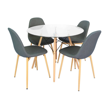 COMEDOR REDONDO TAPA VIDRIO MÁS 4 SILLAS CHARLA INDIGO