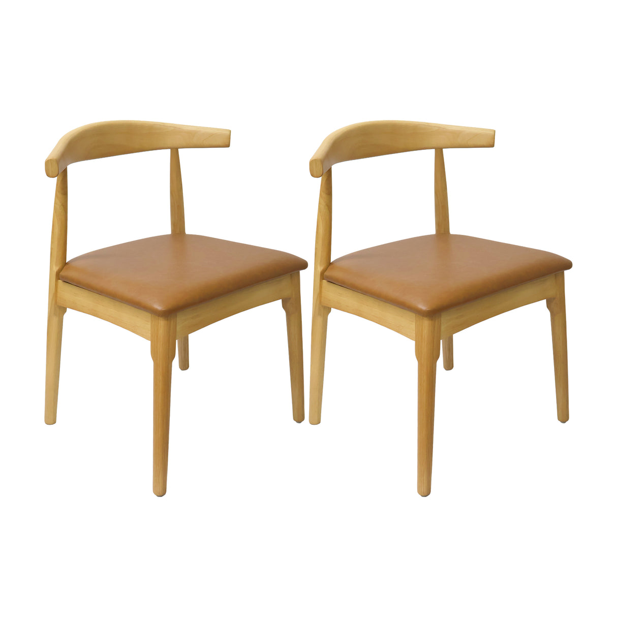 Set X2 Sillas Amapola de Madera Natural con Asiento Tapizado en Ecocuero Café