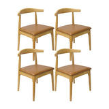 Set X4 Sillas Amapola de Madera Natural con Asiento Tapizado en Ecocuero Café