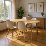 COMEDOR RECTANGULAR BRAVUS MÁS 4 SILLAS DKR TIPO EAMES BLANCAS