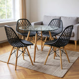 COMEDOR REDONDO TAPA VIDRIO MÁS 4 SILLAS KAILA NEGRAS