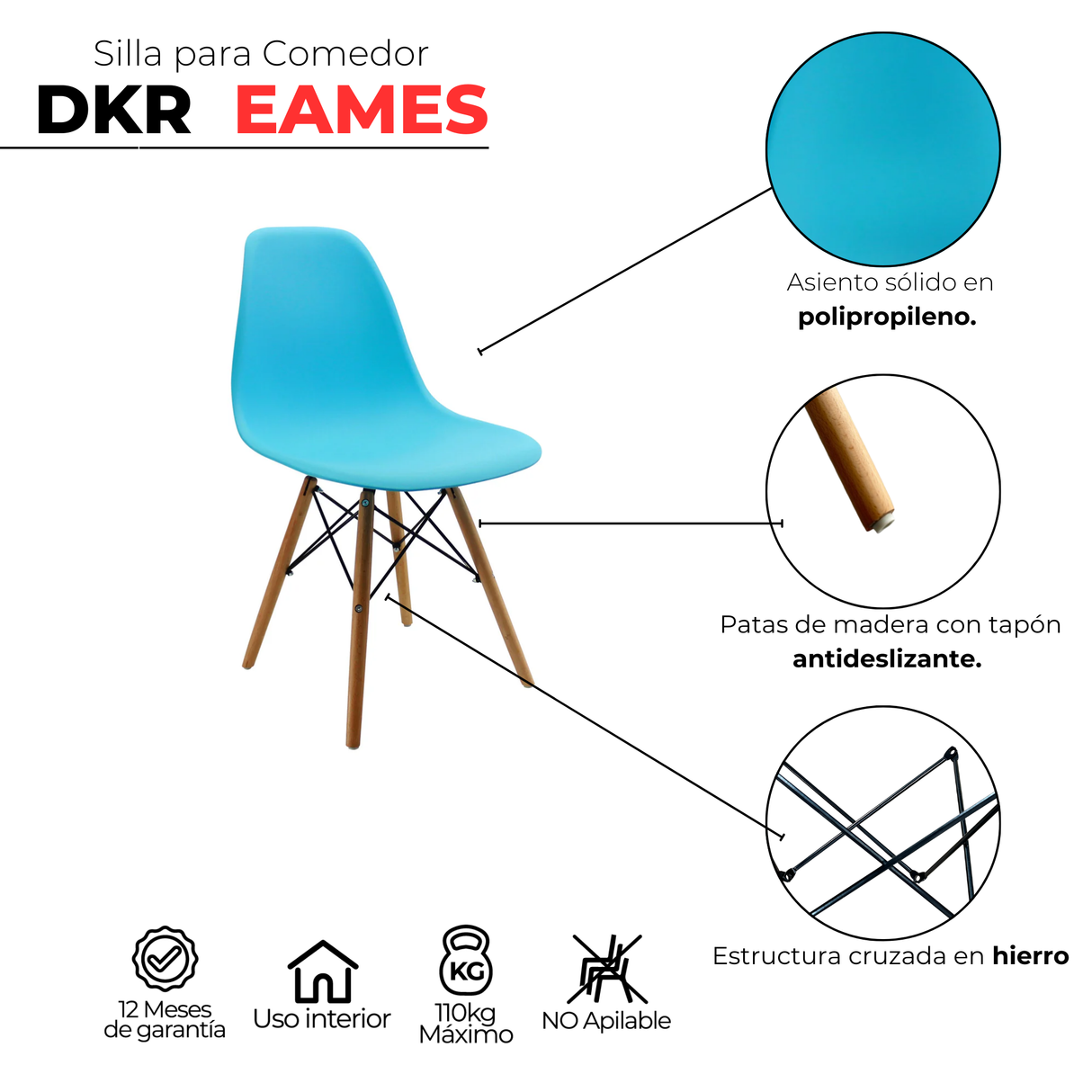 SET X 4 SILLAS DKR TIPO EAMES AZUL BOXBIT