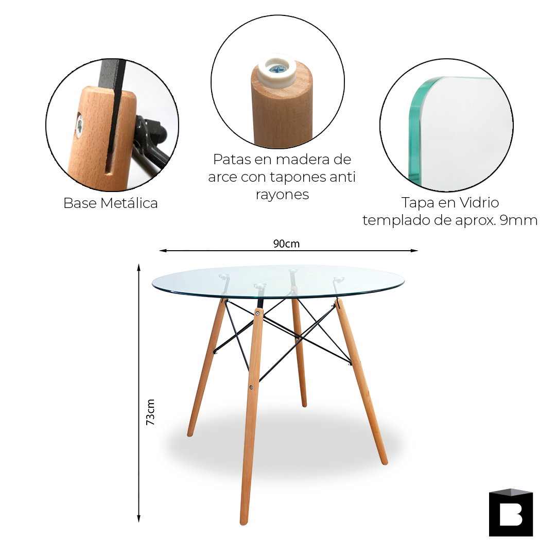 COMEDOR 4 PUESTOS RENDONDO CRISTAL/EAMES