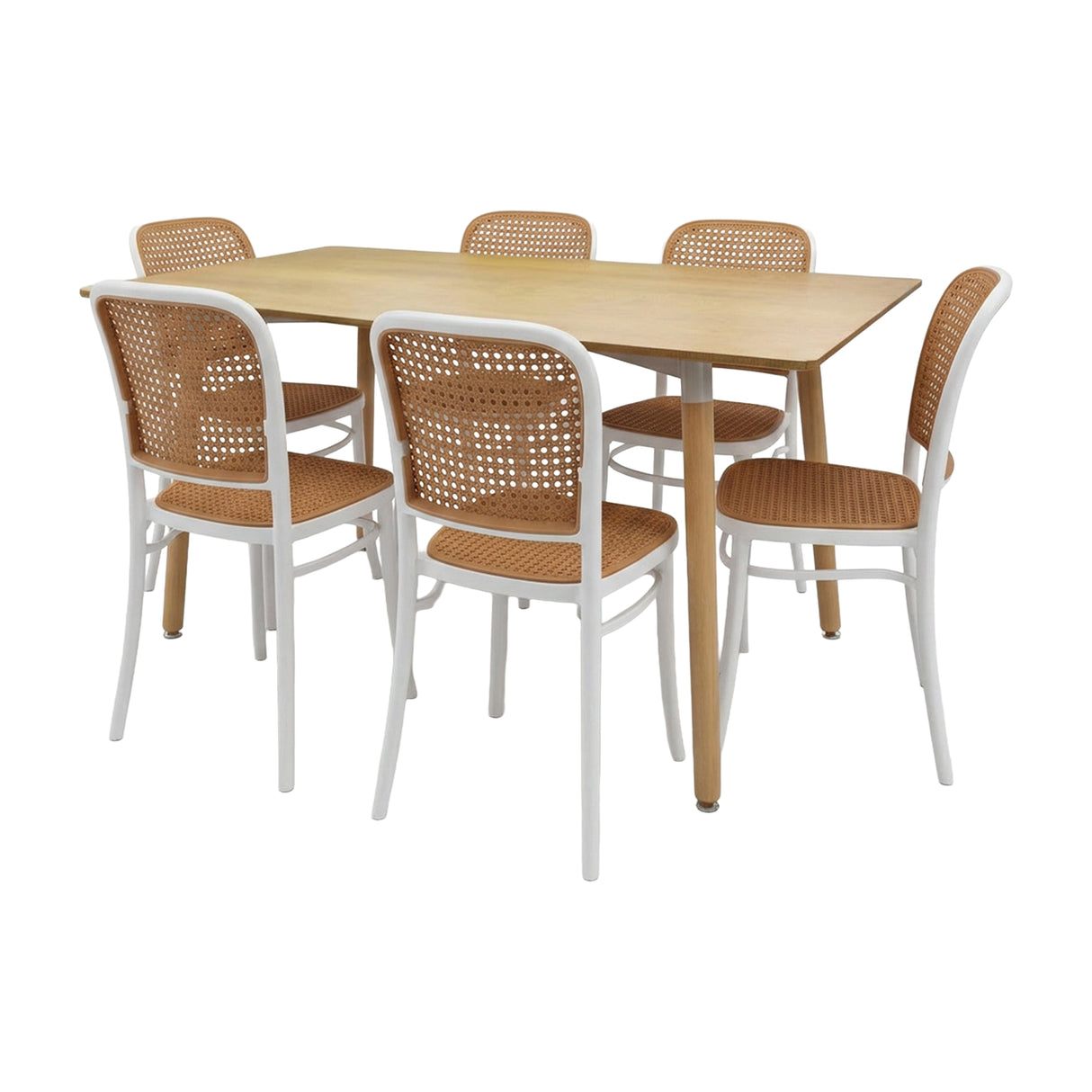 COMEDOR RECTANGULAR BRAVUS MÁS 6 SILLAS AMIS BLANCAS