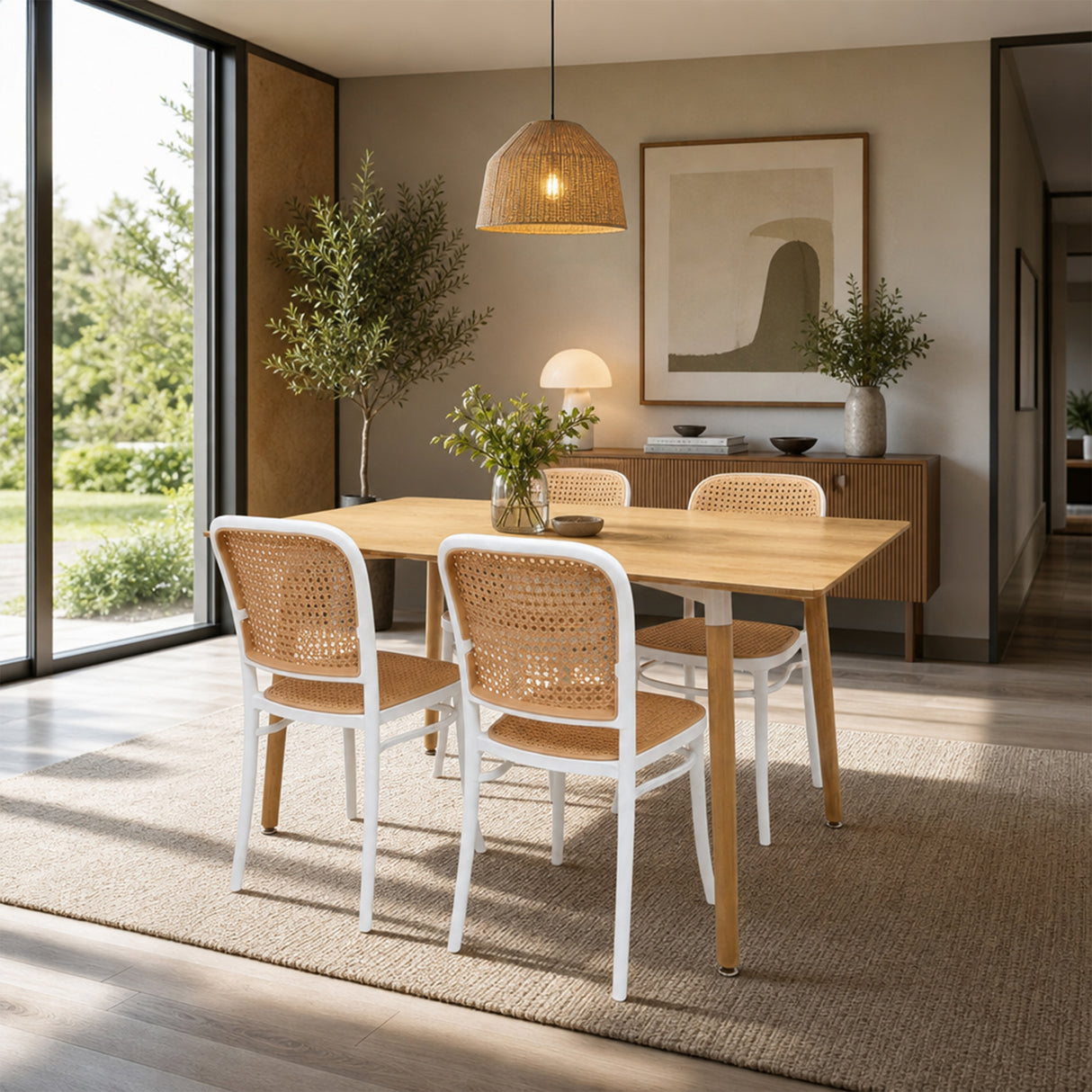 COMEDOR RECTANGULAR BRAVUS MÁS 4 SILLAS AMIS BLANCAS