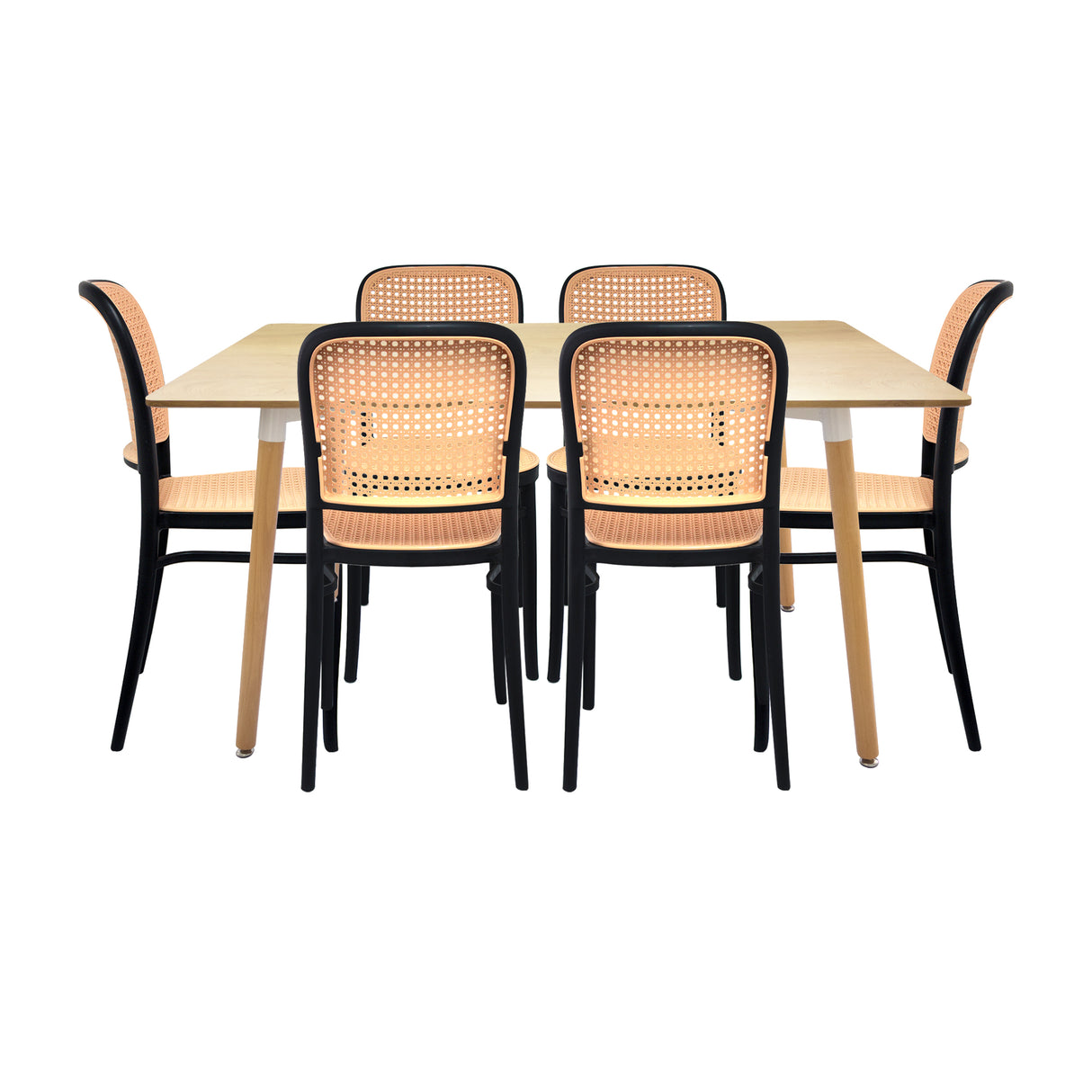 COMEDOR RECTANGULAR BRAVUS MÁS 6 SILLAS AMIS NEGRAS
