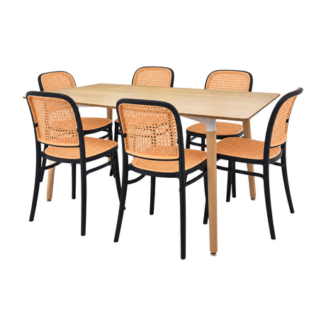 COMEDOR RECTANGULAR BRAVUS MÁS 6 SILLAS AMIS NEGRAS