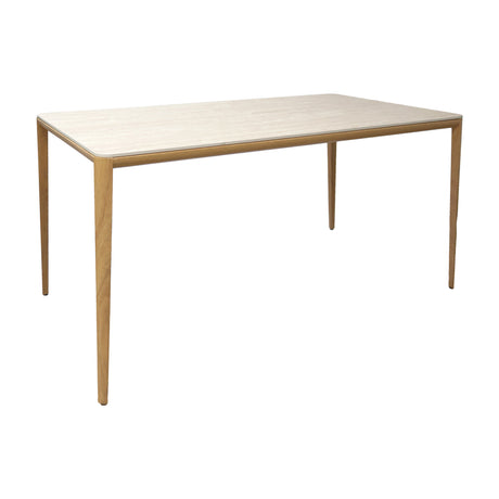 Mesa de Comedor Lyra en Cerámica y Base de Hierro con Acabado en Madera Clara