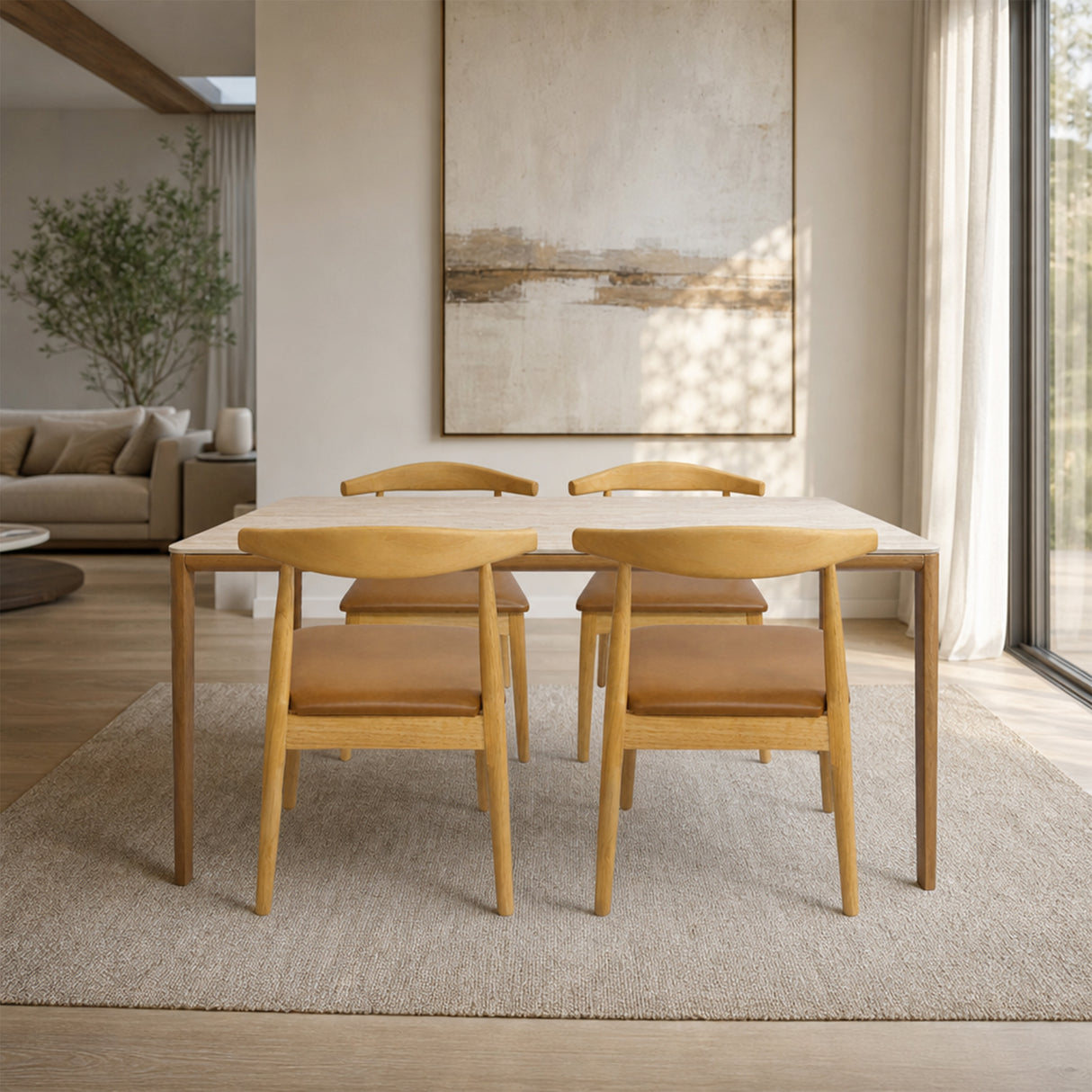 Comedor Lyra con 4 Sillas Amapola | Mesa de Cerámica y Sillas Tapizadas