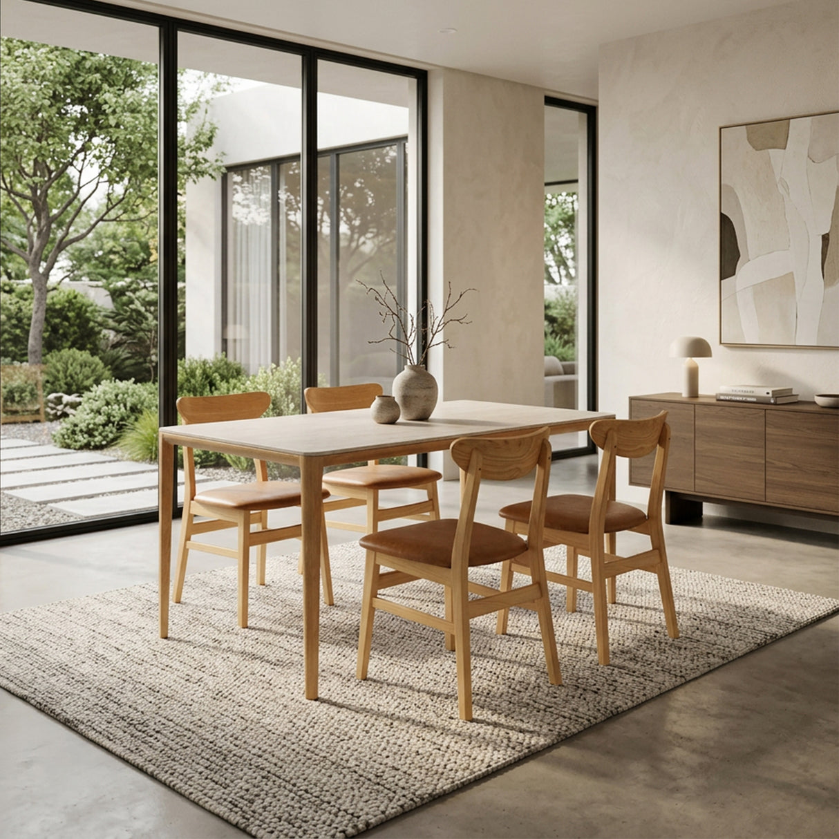 Comedor Lyra con 4 Sillas Orquídea | Mesa de Cerámica y Sillas de Madera de Arce