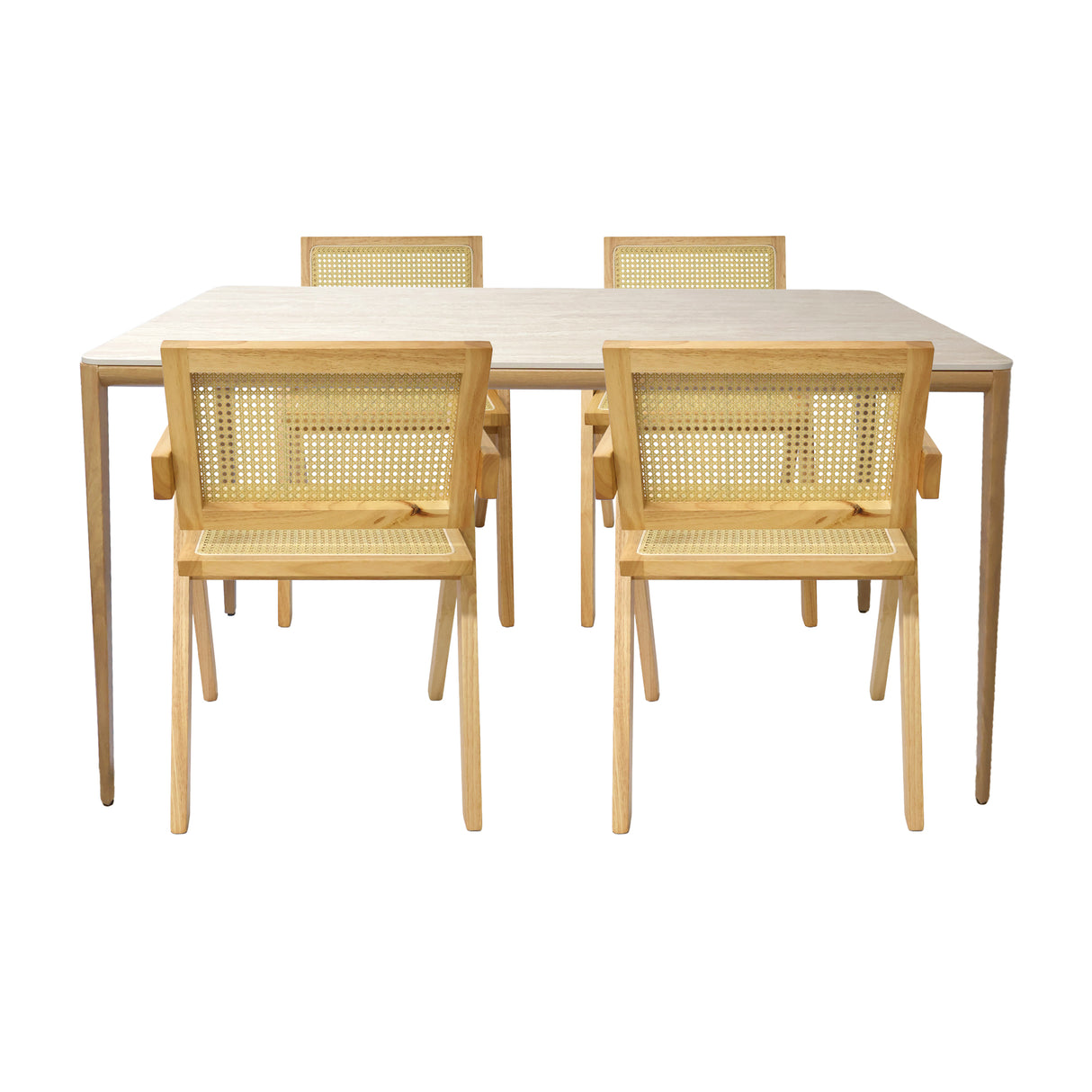Comedor Lyra con 4 Sillas Buganvilia | Mesa de Cerámica y Sillas de Madera de Arce