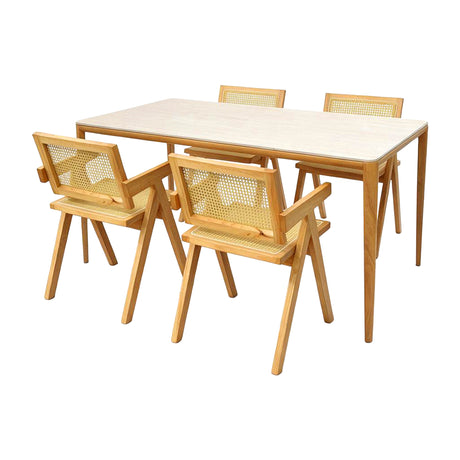 Comedor Lyra con 4 Sillas Buganvilia | Mesa de Cerámica y Sillas de Madera de Arce