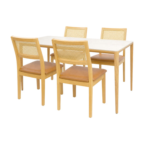 Comedor Lyra con 4 Sillas Dalia Caramelo | Mesa de Cerámica y Sillas de Madera de Arce
