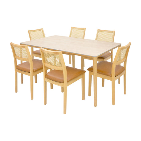 Comedor Lyra con 6 Sillas Dalia Caramelo | Mesa de Cerámica y Sillas de Madera de Arce
