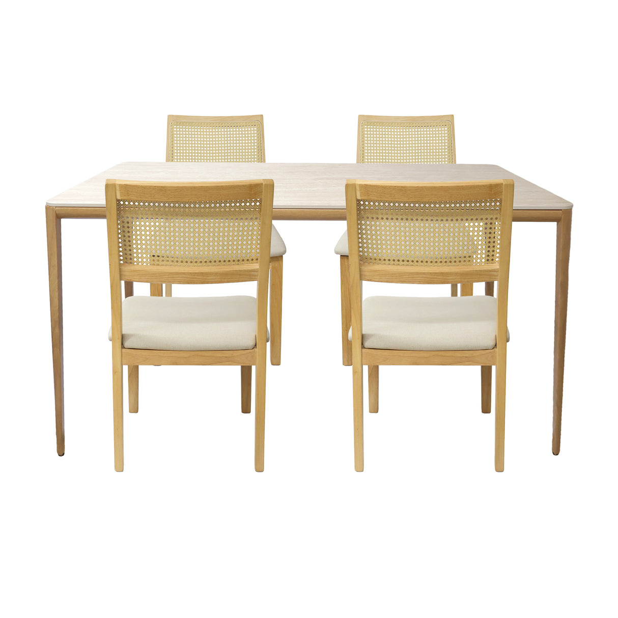 Comedor Lyra con 4 Sillas Dalia Gris | Mesa de Cerámica y Sillas de Madera de Arce
