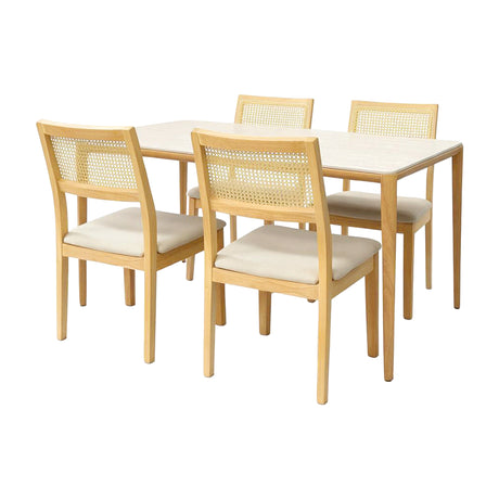 Comedor Lyra con 4 Sillas Dalia Gris | Mesa de Cerámica y Sillas de Madera de Arce