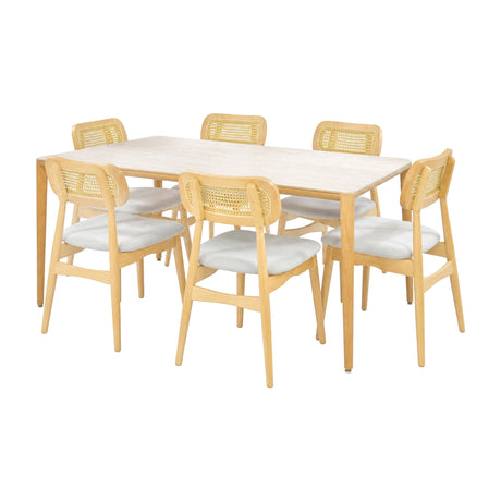 Comedor Lyra con 6 Sillas Lirio | Mesa de Cerámica y Sillas de Madera de Arce