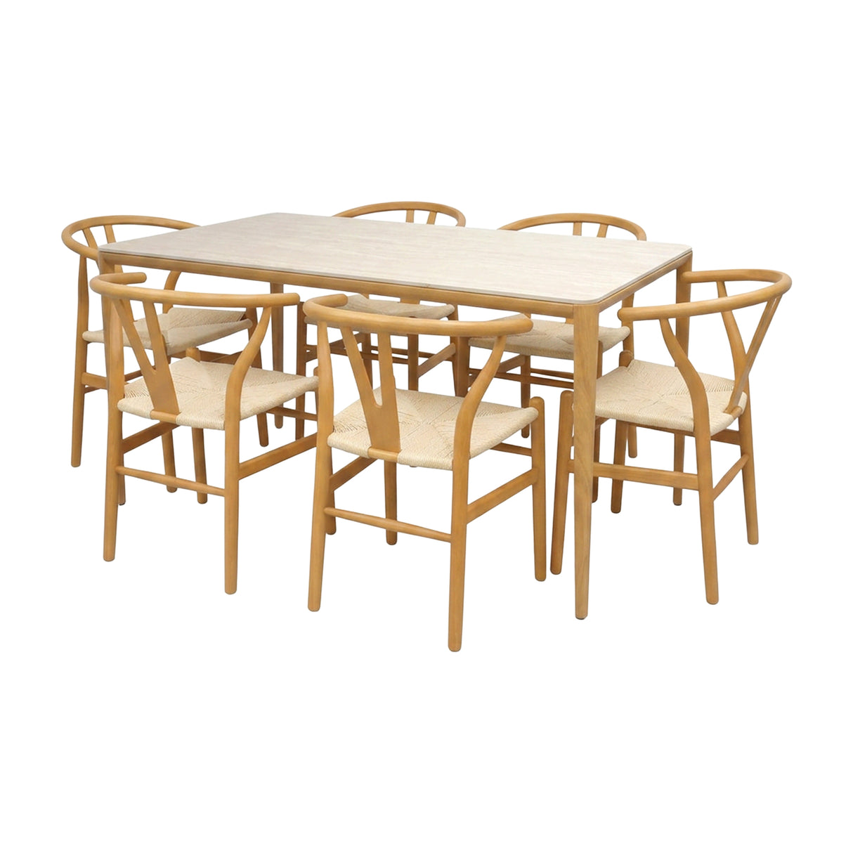 Comedor Lyra con 6 Sillas Loto | Mesa de Cerámica y Sillas de Madera de Arce
