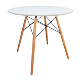 COMEDOR REDONDO TAPA BLANCA MÁS 4 SILLAS DKR TIPO EAMES BEIGE