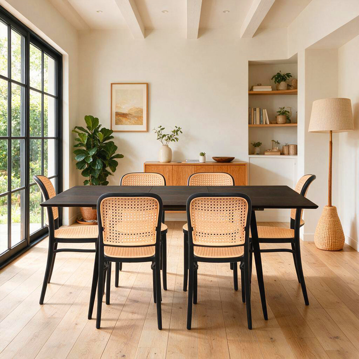 Comedor Nova con 6 Sillas Amis | Mesa Extensible y Sillas Tipo Ratán