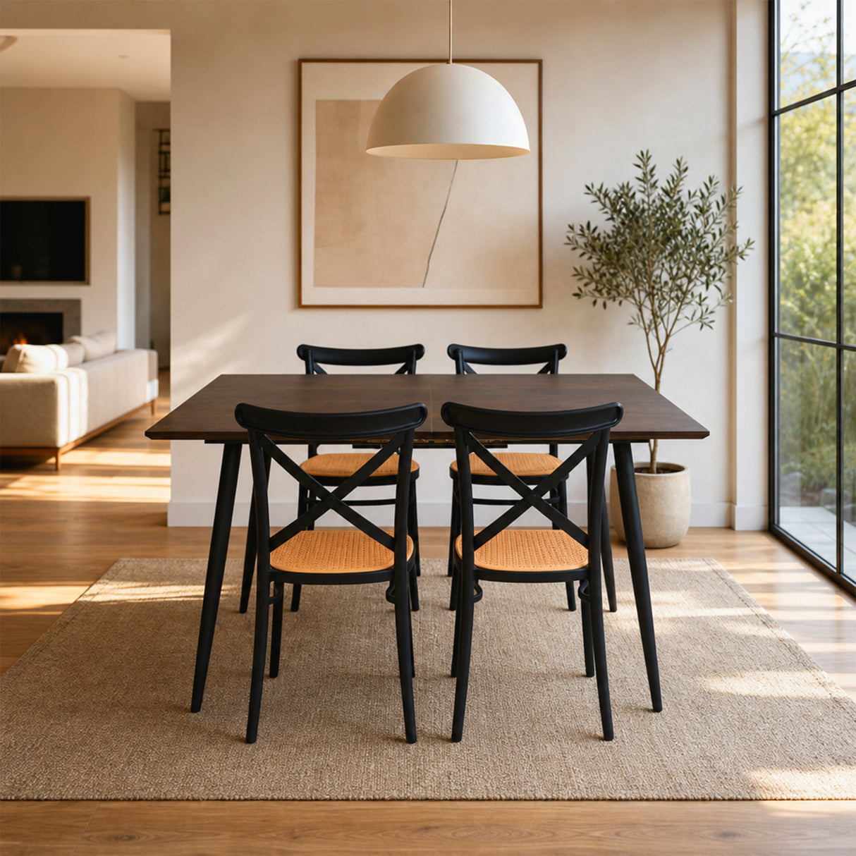 Comedor Nova con 4 Sillas Plats | Mesa Extensible y Sillas Tipo Ratán
