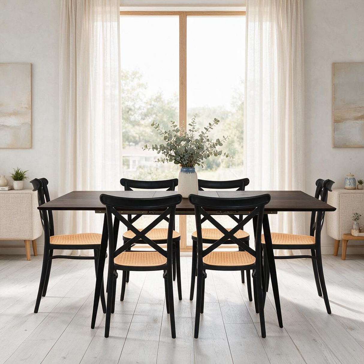 Comedor Nova con 6 Sillas Plats | Mesa Extensible y Sillas Tipo Ratán