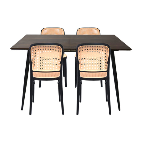 Comedor Nova con 4 Sillas Amis | Mesa Extensible y Sillas Tipo Ratán