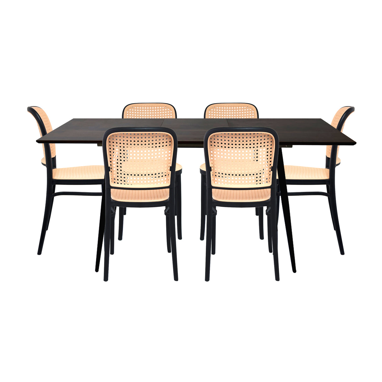 Comedor Nova con 6 Sillas Amis | Mesa Extensible y Sillas Tipo Ratán