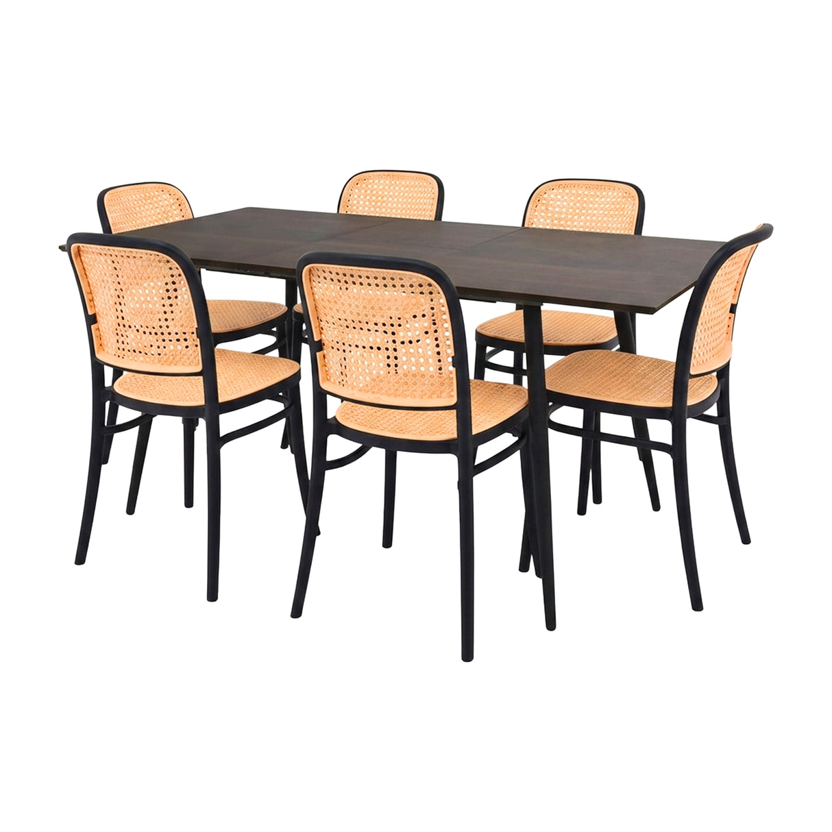Comedor Nova con 6 Sillas Amis | Mesa Extensible y Sillas Tipo Ratán