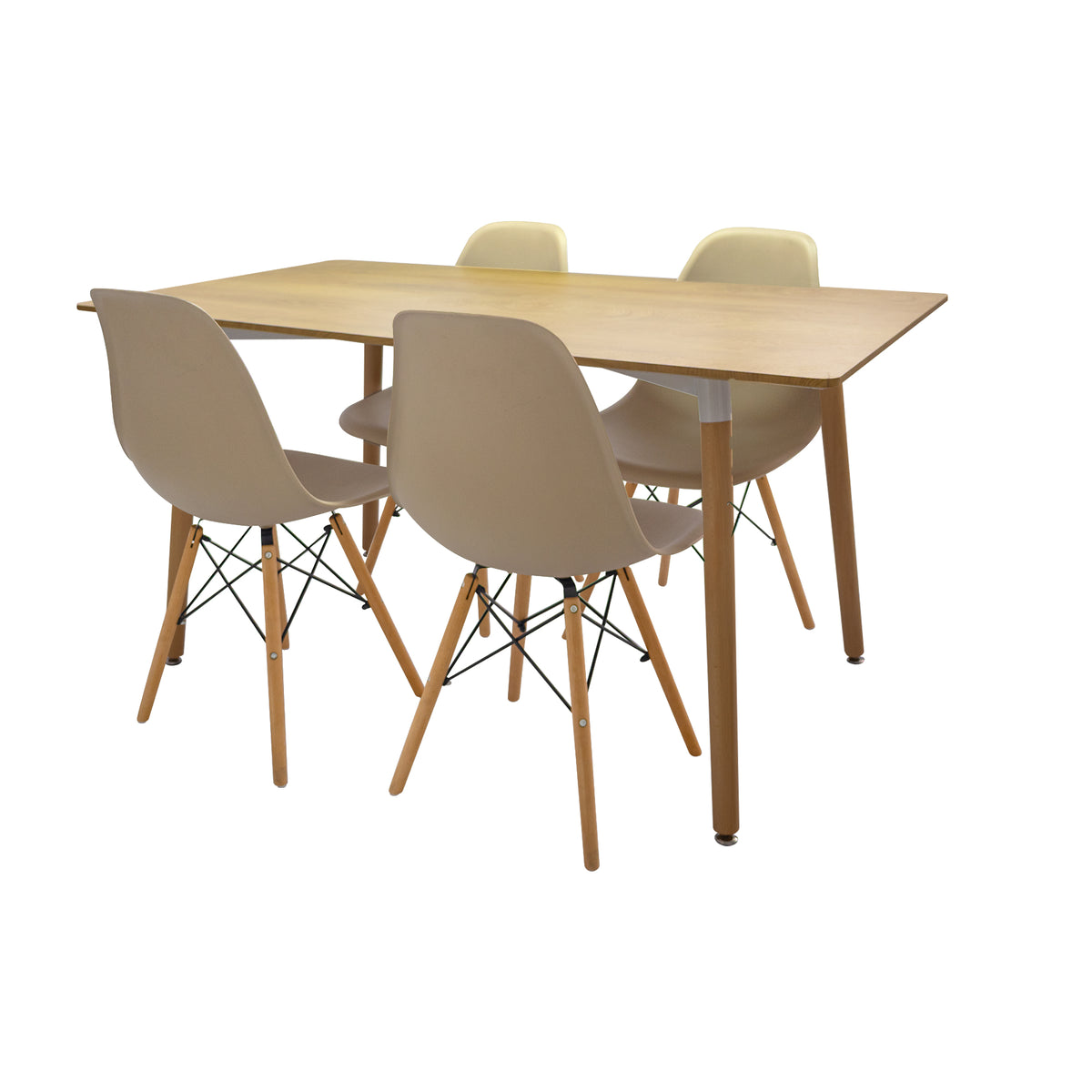 COMEDOR RECTANGULAR BRAVUS MÁS 4 SILLAS DKR TIPO EAMES BEIGE