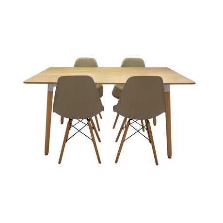 COMEDOR RECTANGULAR BRAVUS MÁS 4 SILLAS DKR TIPO EAMES BEIGE