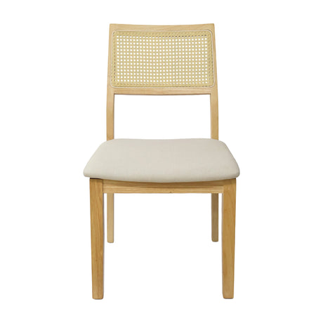Set X2 Sillas Dalia en Madera de Arce con Respaldo en Ratán y Asiento en Tela Beige