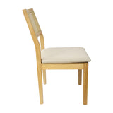 Set X4 Sillas Dalia en Madera de Arce con Respaldo en Ratán y Asiento en Tela Gris
