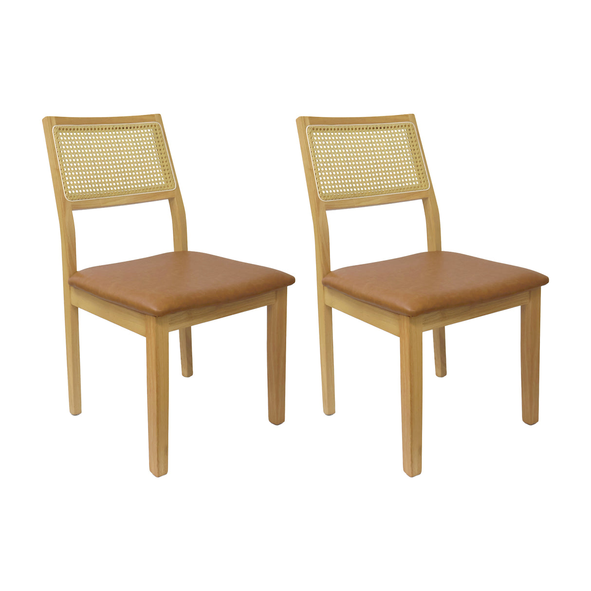 Set X2 Sillas Dalia en Madera de Arce con Asiento Tapizado en Ecocuero y Respaldo en Ratán
