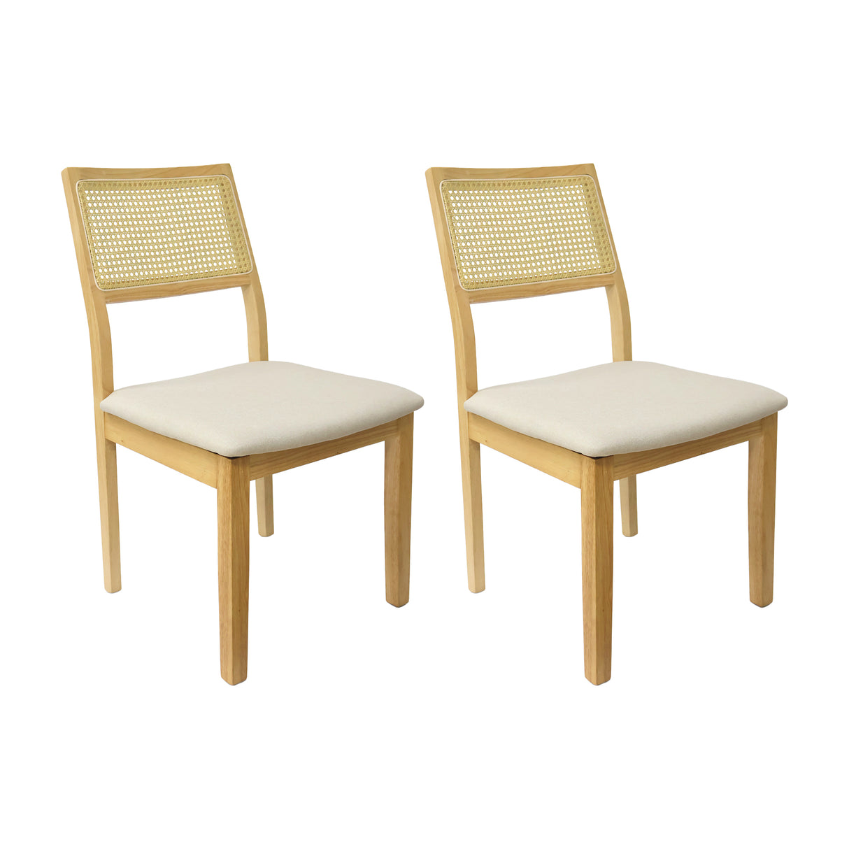 Set X2 Sillas Dalia en Madera de Arce con Respaldo en Ratán y Asiento en Tela Beige
