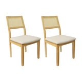 Set X2 Sillas Dalia en Madera de Arce con Respaldo en Ratán y Asiento en Tela Beige
