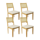 Set X4 Sillas Dalia en Madera de Arce con Respaldo en Ratán y Asiento en Tela Gris