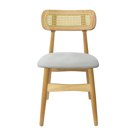 Set X2 Sillas Lirio en Madera de Arce con Respaldo en Ratán y Asiento Tapizado en Tela