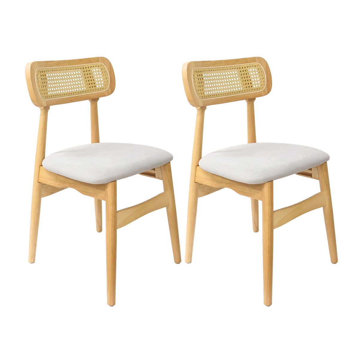 Set X2 Sillas Lirio en Madera de Arce con Respaldo en Ratán y Asiento Tapizado en Tela